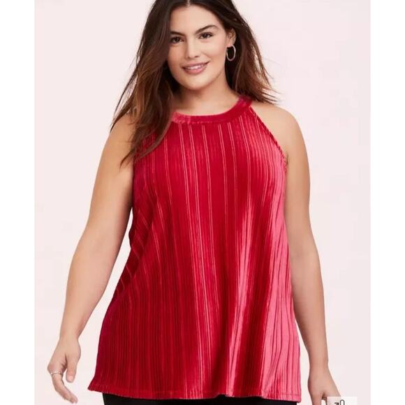torrid Tops - Torrid Red Velvet Tank Pleated High Neck Goddess Blouse (Torrid Size 00) Medium